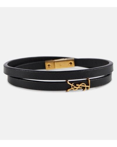 Saint Laurent Bracelet YSL en cuir a logo - Noir