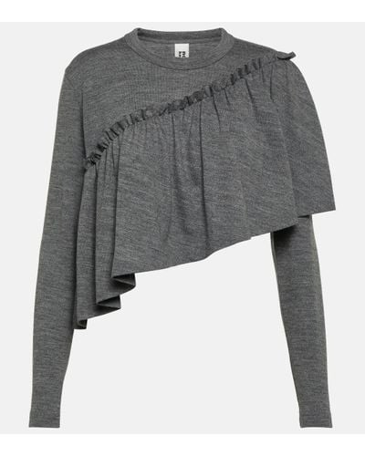 Noir Kei Ninomiya Ruffled Cropped Wool Jumper - Grey