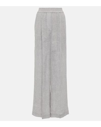 Brunello Cucinelli Low-rise Linen-blend Wide-leg Sweatpants - Gray