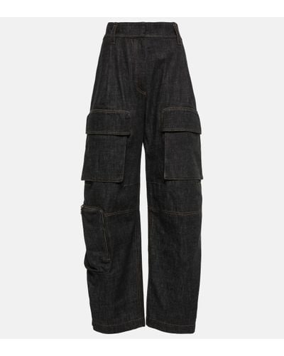 Brunello Cucinelli Pantalon cargo a taille haute en jean - Noir