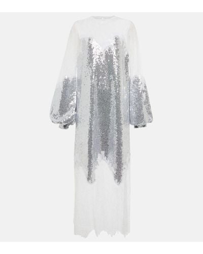 Costarellos Zahara Sequined And Lace Gown - White