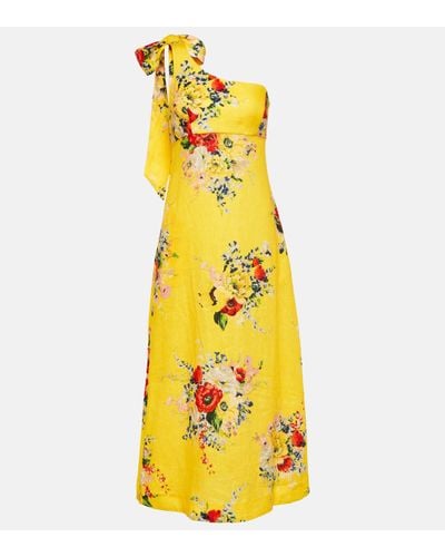 Zimmermann One-shoulder Floral Linen Midi Dress - Yellow