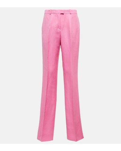 Etro Linen And Silk Straight-leg Trousers - Pink