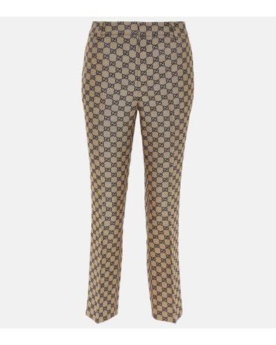 Gucci GG Canvas Linen-blend Straight Trousers - Grey
