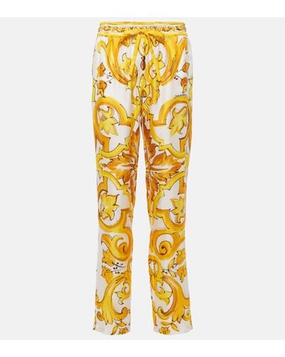 Dolce & Gabbana Majolica Silk Straight Trousers - Yellow