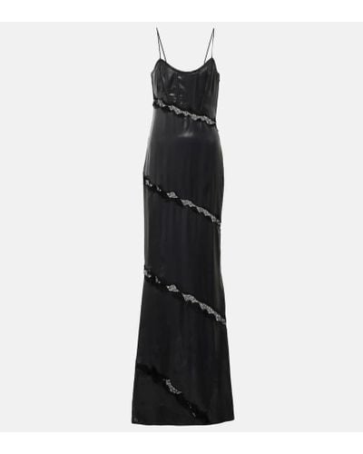 Alessandra Rich Lace-embroidered Faux Leather Dress - Black