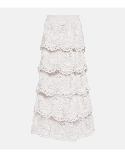 Oscar de la Renta Tiered Crochet Cotton Midi Skirt - White