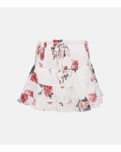 LoveShackFancy Aldana Floral Cotton Miniskirt - Pink