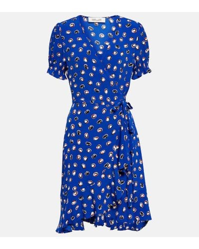 Diane von Furstenberg Bedrucktes mini-wickelkleid aus crêpe - Blau