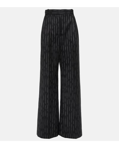 Alexander McQueen Chalk Stripe Wool Wide-leg Trousers - Black