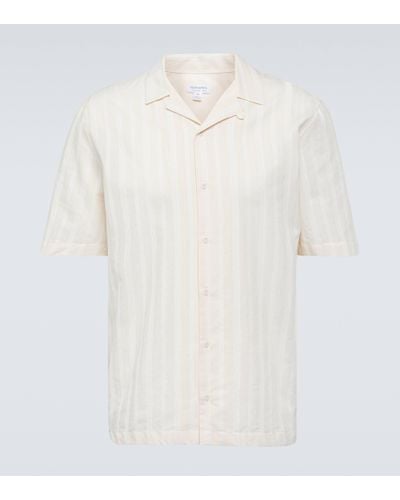 Sunspel Embroidered Striped Cotton Bowling Shirt - White