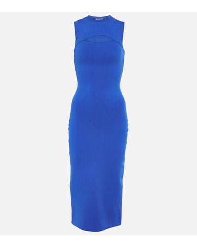 Victoria Beckham Robe Midi En Mailles Stretch À Découpe Vb Body - Bleu