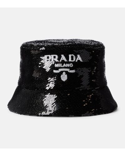Prada Sombrero de pescador con lentejuelas - Negro