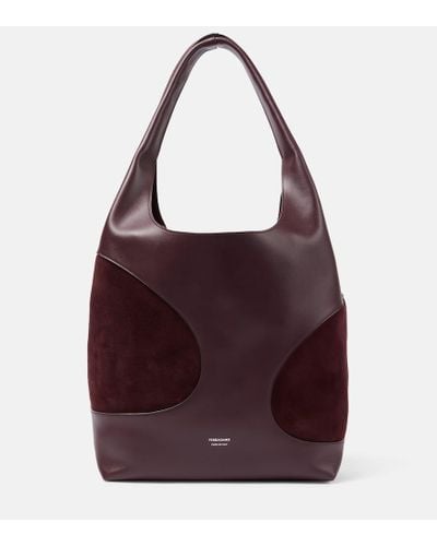 Ferragamo Large Leather And Suede Tote Bag - Purple