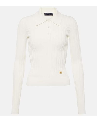Dolce & Gabbana Polo acanalado con logo - Blanco