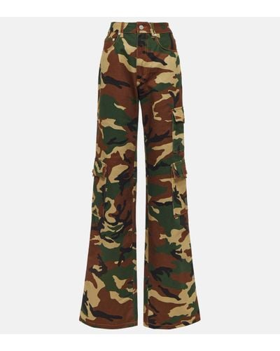 Alessandra Rich Camouflage Cotton Cargo Trousers - Green