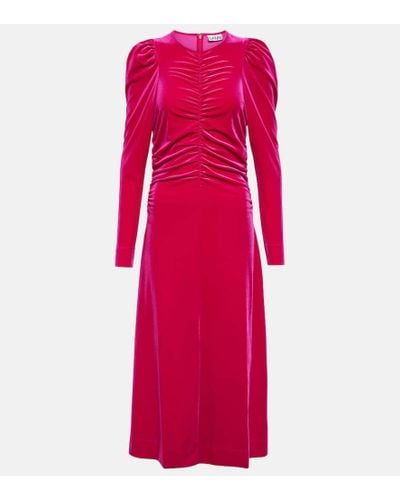 Ganni Gathered Velvet Maxi Dress - Pink