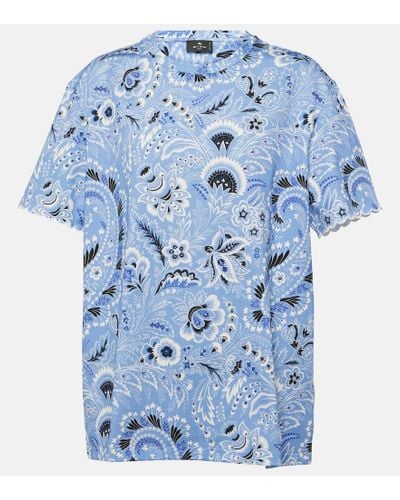Etro Bedrucktes T-Shirt aus Baumwoll-Jersey - Blau