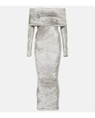 Alaïa Off-shoulder Velvet Midi Dress - Gray