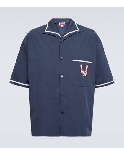 KENZO Embroidered Cotton Bowling Shirt - Blue