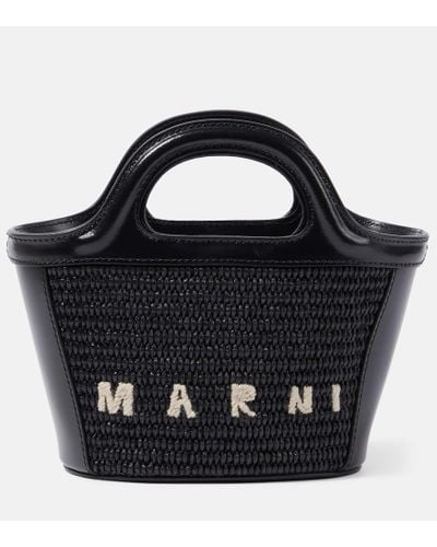 Marni Tropicalia Micro Raffia-effect Tote Bag - Black