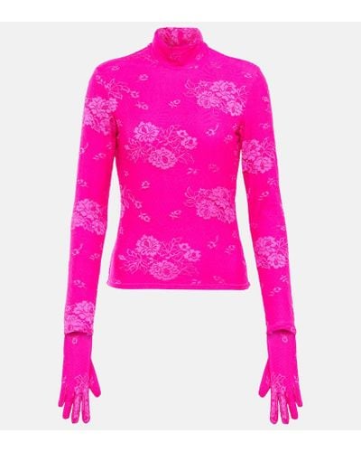 Balenciaga Top de encaje con guantes floral - Rosa
