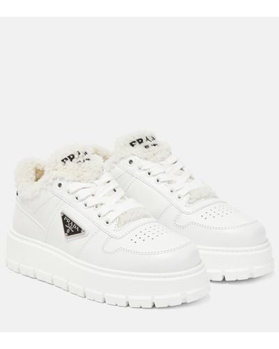 Prada Shearling-detail Low-top Trainers - White