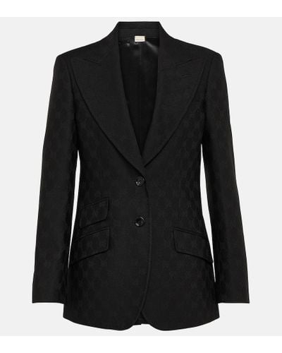 Gucci Monogram-pattern Peak-lapel Wool Blazer - Black