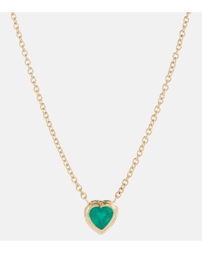 Octavia Elizabeth Halskette Heart & Toggle aus 18kt Gelbgold mit Smaragd - Mettallic
