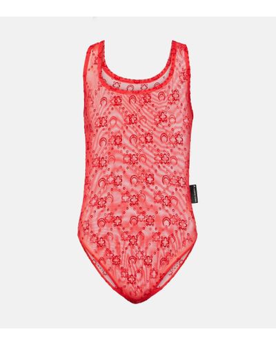 Marine Serre Body Moonogram in mesh - Rosso