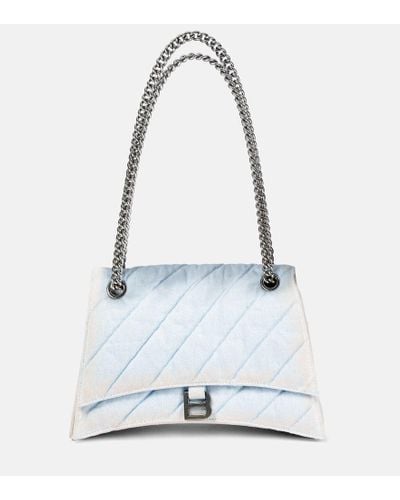 Balenciaga Crush Medium Denim Shoulder Bag - White