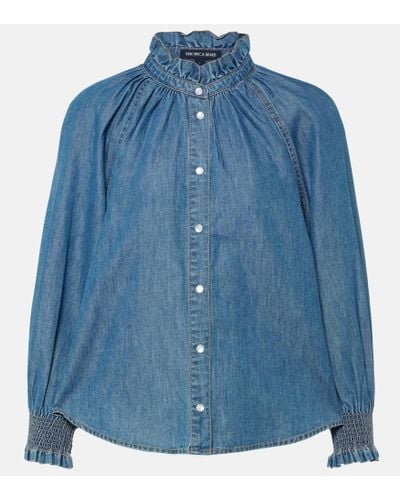 Veronica Beard Camicia di jeans Calisto con ruches - Blu