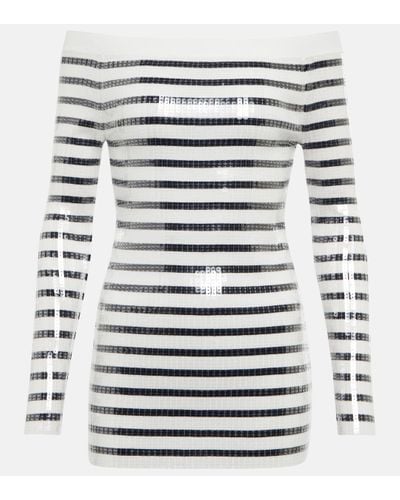 Jean Paul Gaultier Robe pull rayee a sequins - Gris