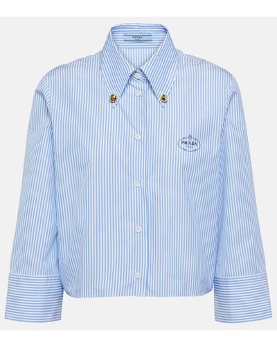 Prada Camisa cropped de algodon a rayas - Azul
