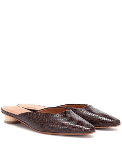 LOQ Carmen Snake-effect Leather Mules - Brown