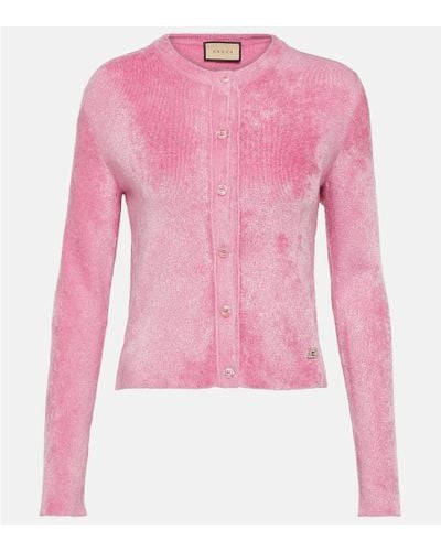 Gucci Top Crystal G in maglia a coste - Rosa