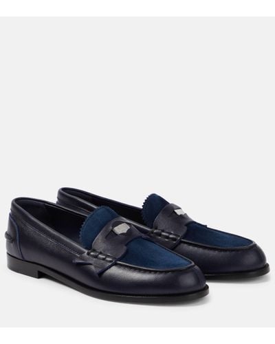 Christian Louboutin Penny Suede-trimmed Leather Loafers - Blue