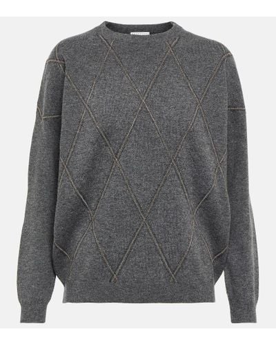 Brunello Cucinelli Sequined Wool And Cashmere Sweater - Gray