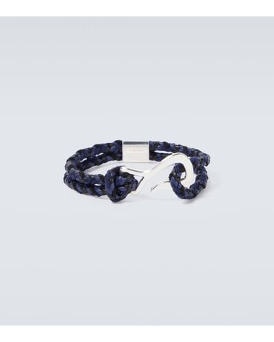Bottega Veneta Sterling Silver And Leather Bracelet - Blue