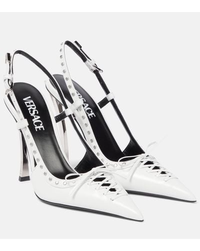 Versace Laced Pin-point Leather Slingback Pump - White