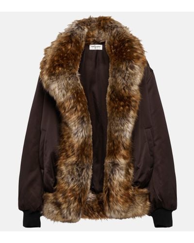 Saint Laurent Animal-free Fur-trimmed Satin Bomber Jacket - Brown