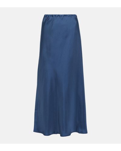 Asceno Silk Twill Midi Skirt - Blue