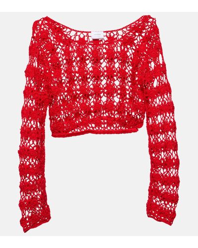 Anna Kosturova Bella Crochet Cotton Crop Top - Red