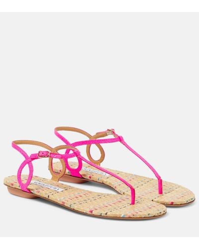 Aquazzura Almost Bare Leather Thong Sandals - Pink