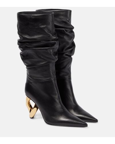 JW Anderson Chain Heel Leather Knee-high Boots - Black