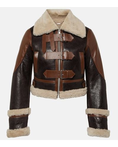 Blumarine Shearling-trimmed Leather Jacket - Brown