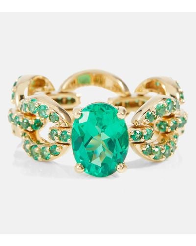 Nadine Aysoy Catena Petite 18kt Gold Ring With Emeralds - Blue