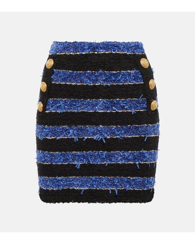 Balmain Striped Tweed Miniskirt - Blue