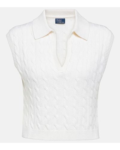 Polo Ralph Lauren Gilet in misto lana a trecce - Bianco