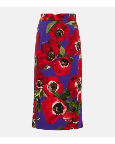 Dolce & Gabbana Floral Silk-blend Pencil Skirt - Red